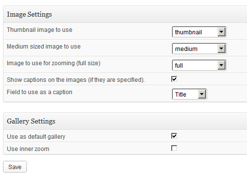 Super zoom gallery WordPress Plugin Options