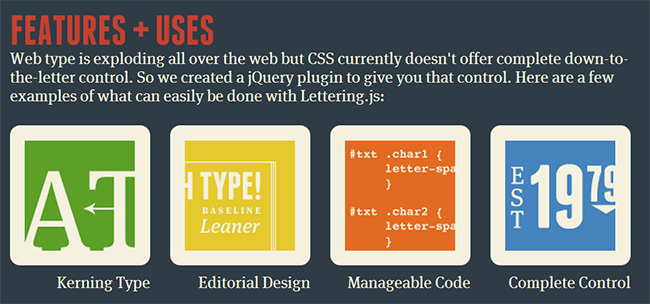 Features and uses of jquery plugin lettering js