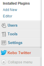 Kebo Twitter Feed Settings Page