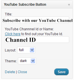 Youtube Subscribe Button Widget Settings