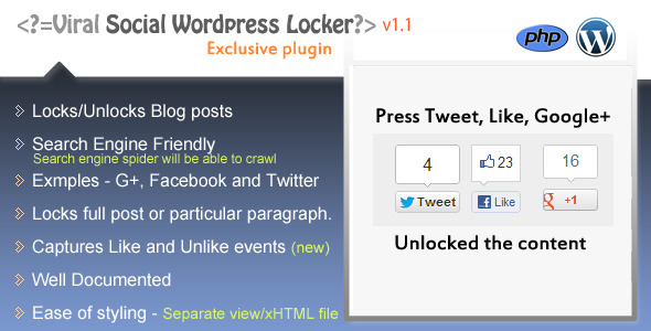 Viral WordPress Locker G+,Tweet, or Like to unlock