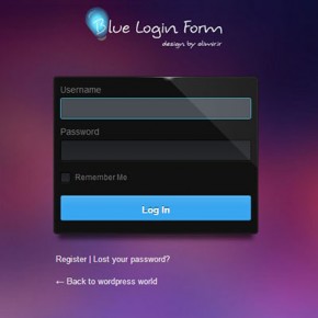 Blue login form WordPress Screenshot 02 Dark Theme