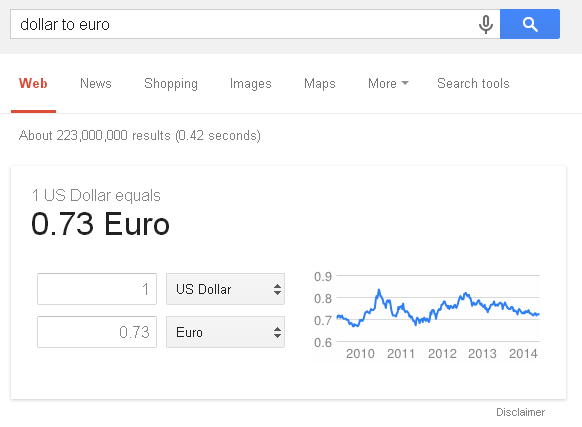 Google currency converter (dollar to euro)