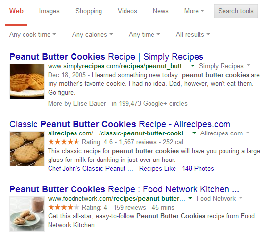 Google recipes new features/filters