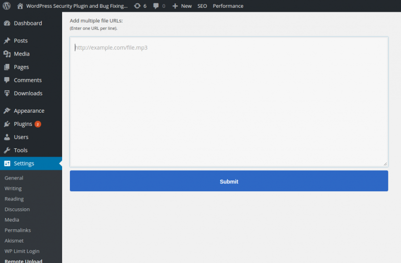 Remote Upload Feature WordPress