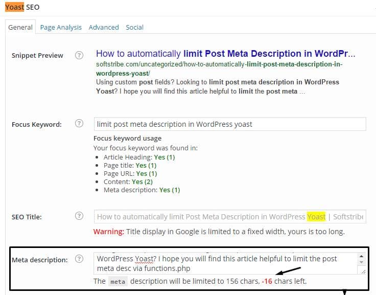 How to automatically limit Post Meta Description in WordPress Yoast