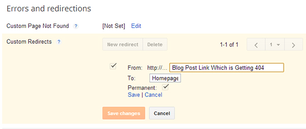 Errors and redirections in Blogger