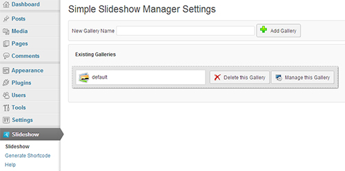 Simple Slideshow Manager Settings