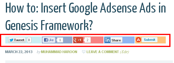 Social buttons below post info in Genesis