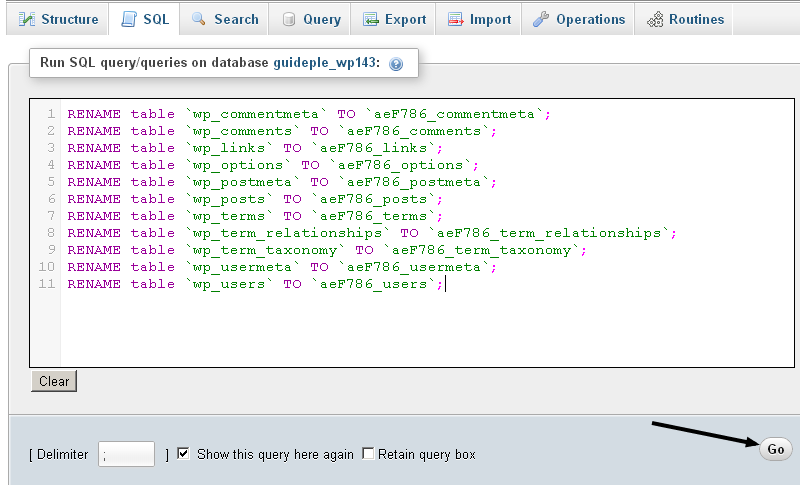 Changing WordPress Database Prefix from PhpMyAdmin