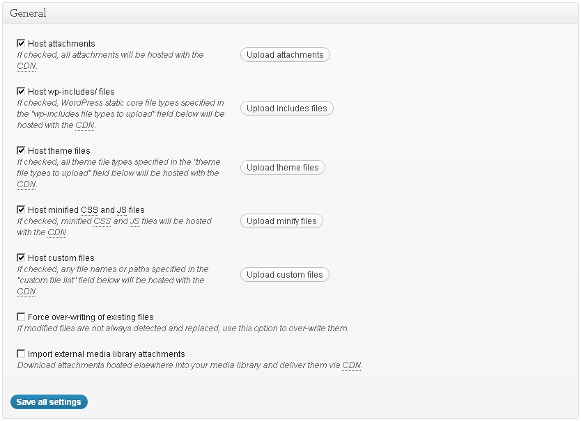 Settings of CDN in w3 total cache