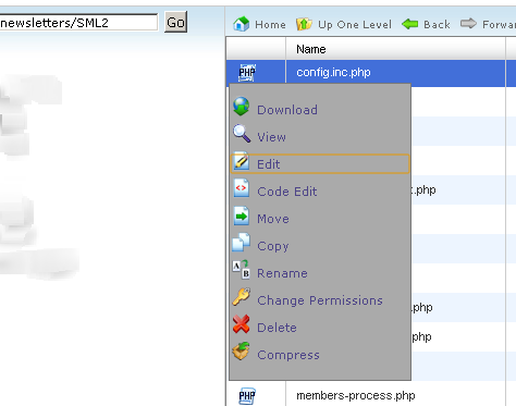 Editing config.inc.php file for configuring the database settings