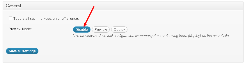 General Settings Toggle on W3 Total Cache