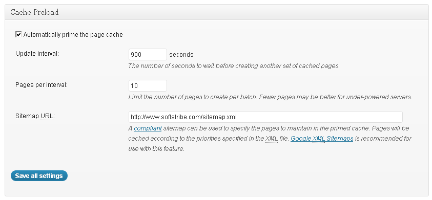 Page Cache W3 Total Cache Preload1