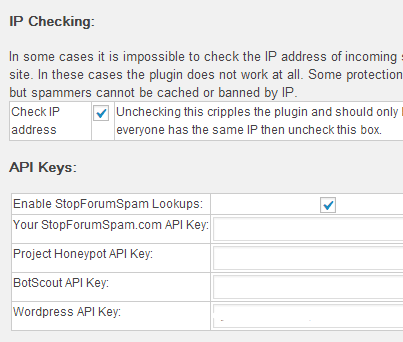 API Keys Stop Spammers Options