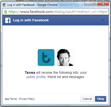 Allow Tawea Facebook app to activate the Facebook Like Chat Widget WordPress
