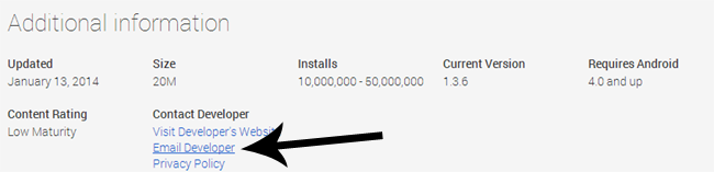 Contact app developer Google Play