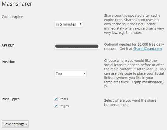 Mashshare Options Page