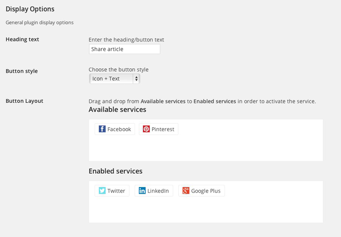 WP Share Plugin Display Options