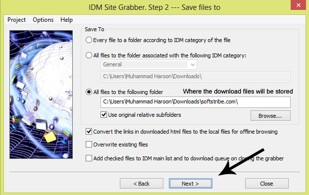 The complete website download files will be stored in downloads folder