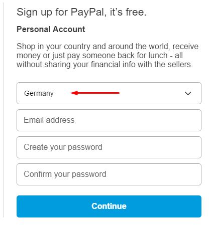 Signup PayPal with Germany as Country