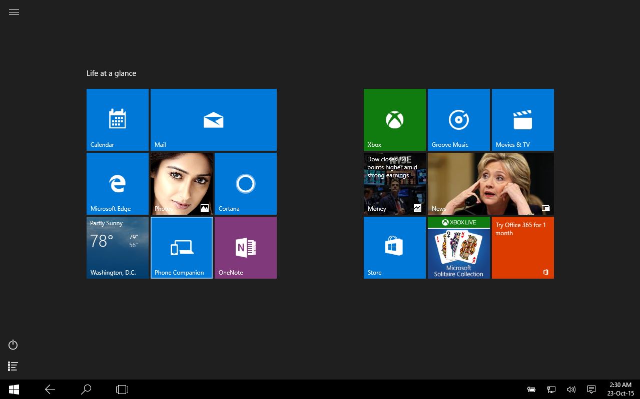 Tablet Mode Windows 10 Screenshot