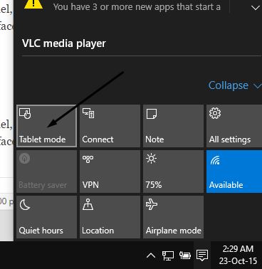 Tablet Mode Windows 10