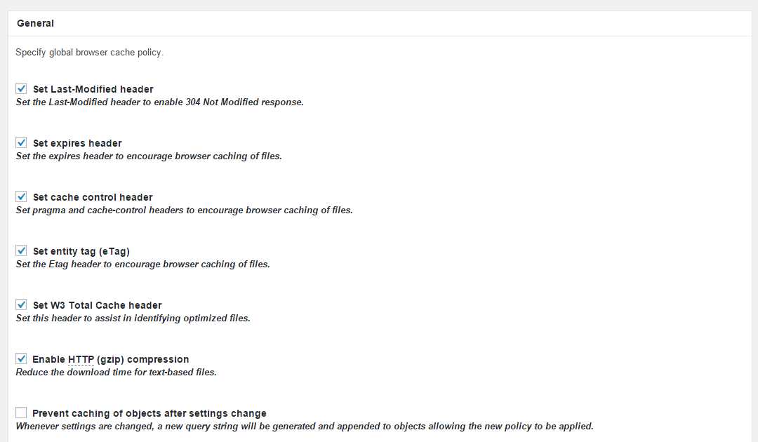 Browser Cache General Settings