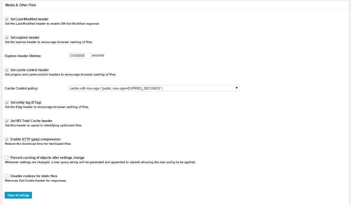 Browser Cache media and other files Settings