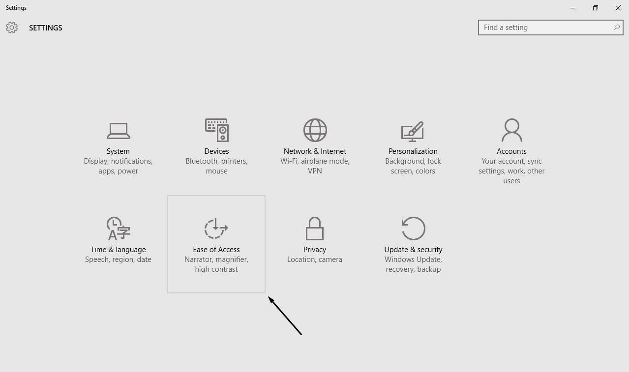 Ease of Access Windows 10