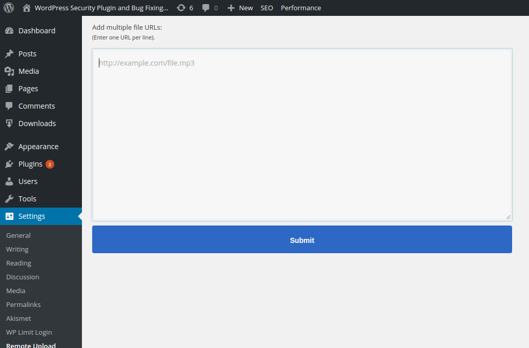 Remote Upload Feature WordPress