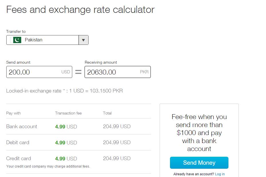 Xoom fees and exchange rate calculator