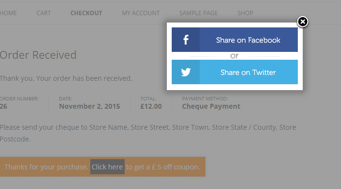 Discount on Social Share WooCommerce