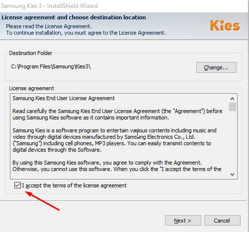Accept the terms and click next