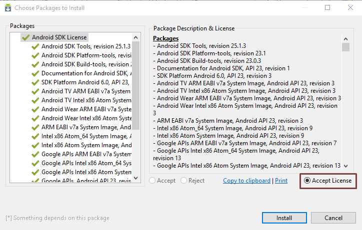 Android SDK Platform-tools Accept Licence and install