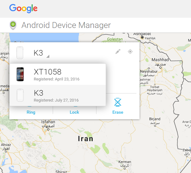 Android Device Manager Choose Device
