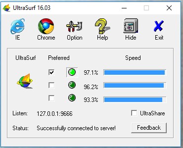 Proxy-based server with Ultrasurf
