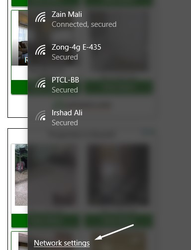 Go to Network Settings Windows 10