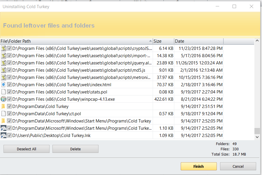Delete the leftover registry files and folders