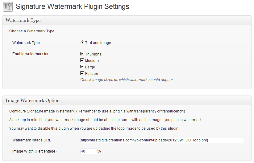 WordPress Plugin Signature Watermark Settings