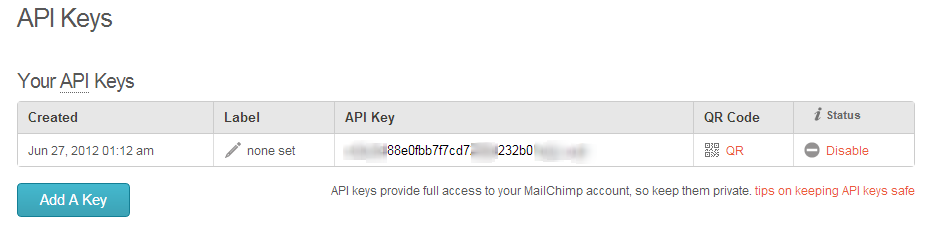 API Keys and Info   MailChimp