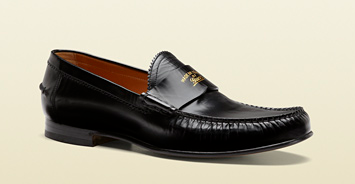 Black Leather College Moccasin by Gucci