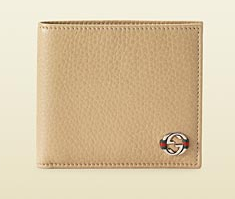 Cream Leather Coin Wallet with Interlocking by Gucci