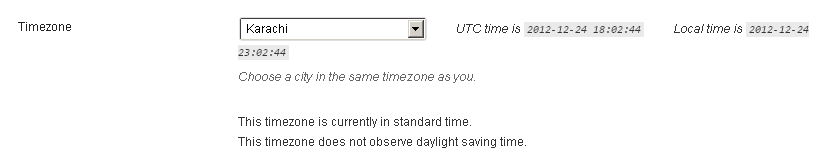 General Settings Timezone