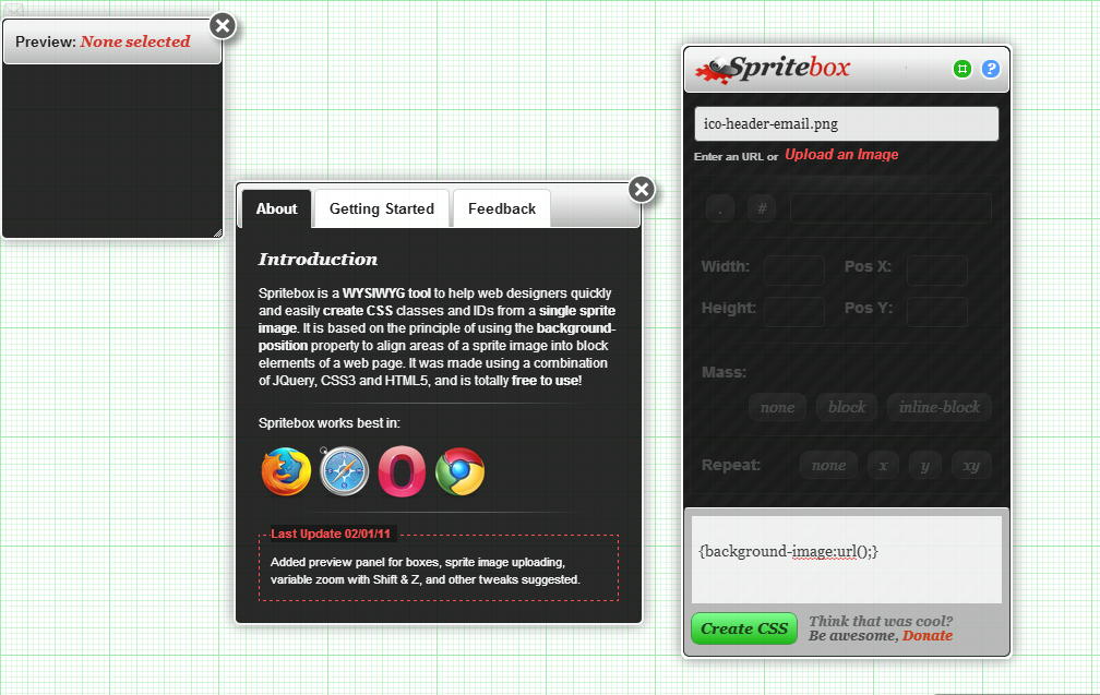 Spritebox, Create CSS from Sprite Images