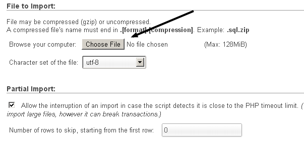 Sql File import using phpmyadmin