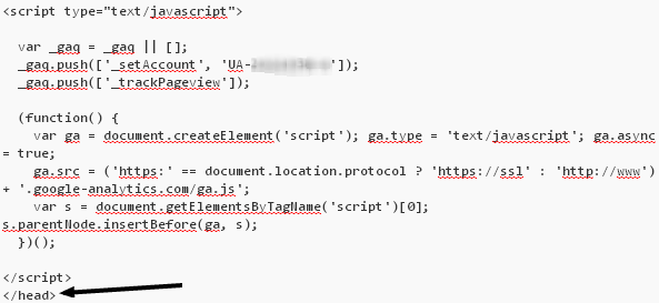Google Analytics tracking code in header php file