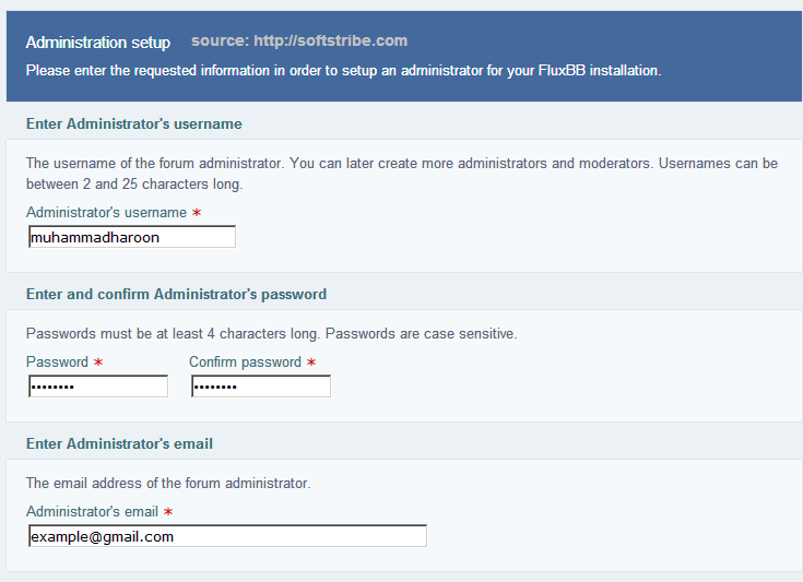 Administration setup FluxBB Installation