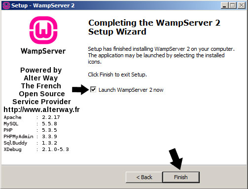 Completing the WampServer 2 Setup Wizard