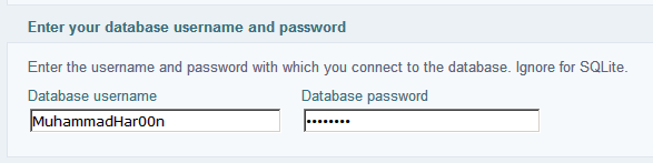 Enter the username and password of database for fluxbb forum